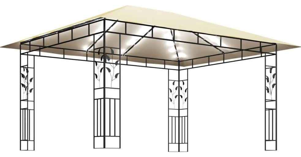 Gazebo c/ mosquiteiro e cordões luzes LED 4x3x2,73m creme