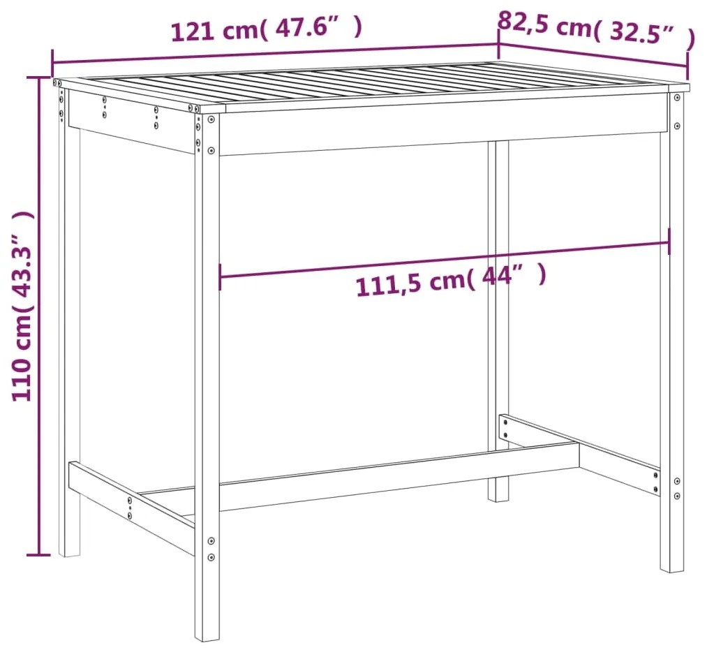 Mesa de jardim 121x82,5x110 cm madeira de pinho maciça