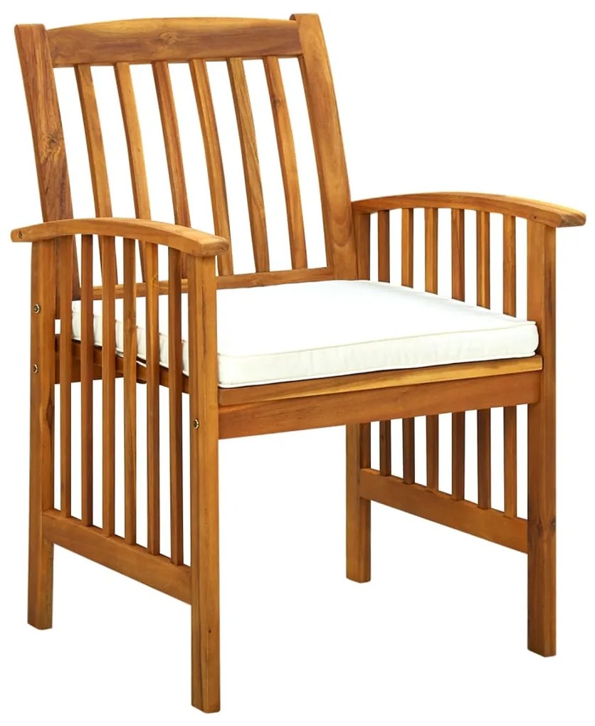 3 pcs conjunto de jantar p/ jardim c/ almofadões acácia maciça
