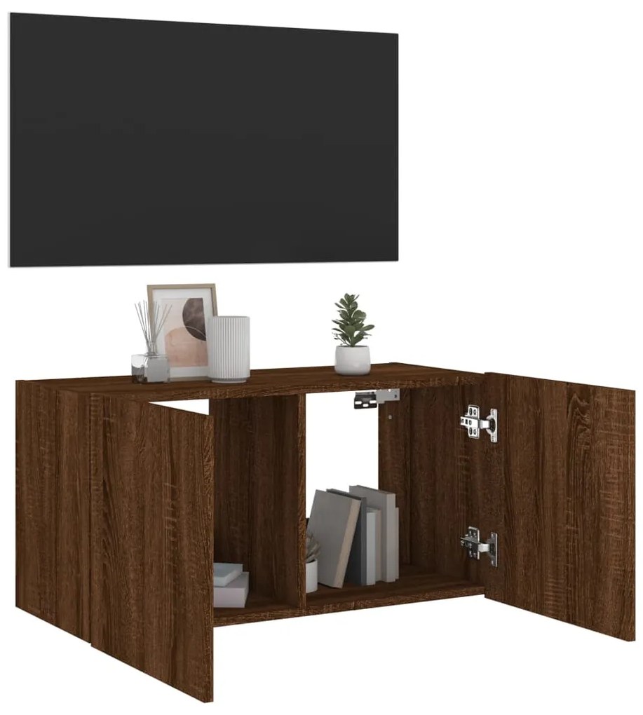 Móvel parede p/ TV c/ luzes LED 80x35x41 cm carvalho castanho