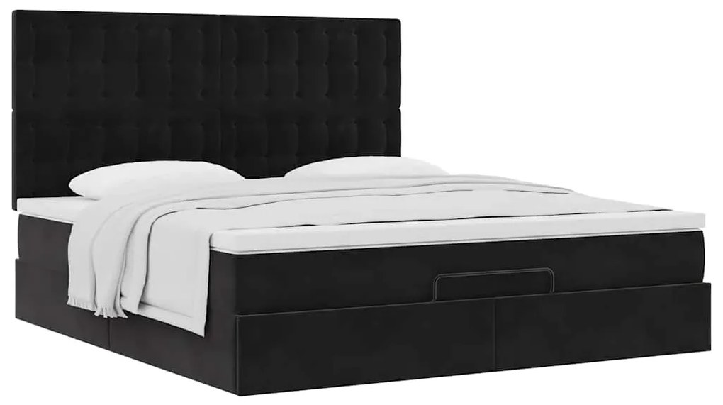 Estrutura de cama otomana com colchões 180x200cm veludo preto