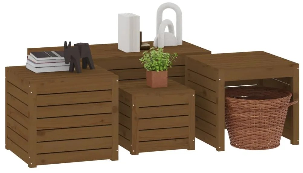 4 pcs conjunto de caixas de jardim pinho maciço castanho mel