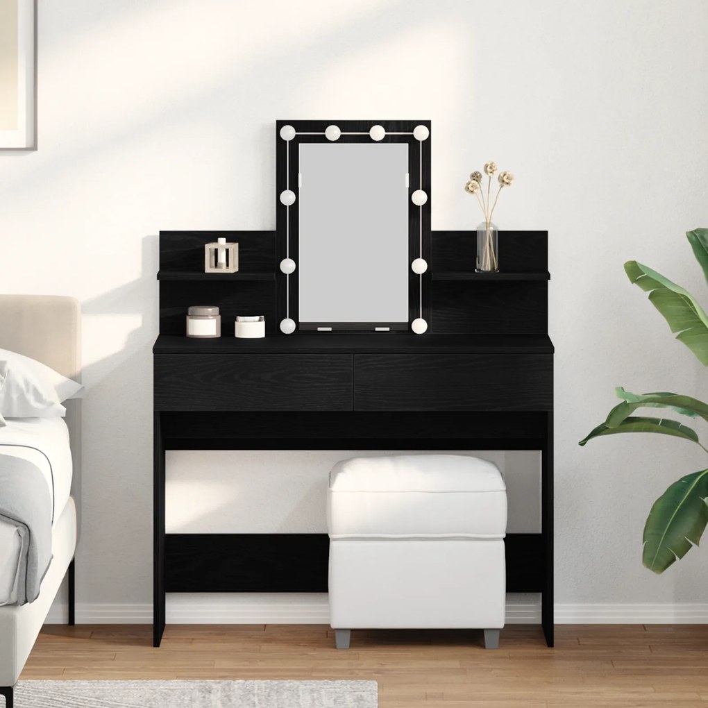Mesa de Maquiagem vidaXL com LED Carvalho Preto 100x40x130 cm