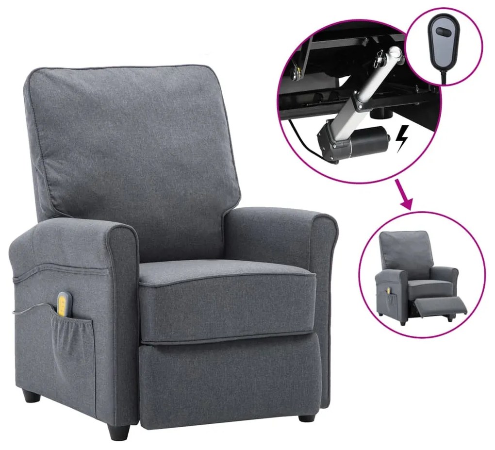 vidaXL Poltrona de massagens elétrica tecido cinza-escuro