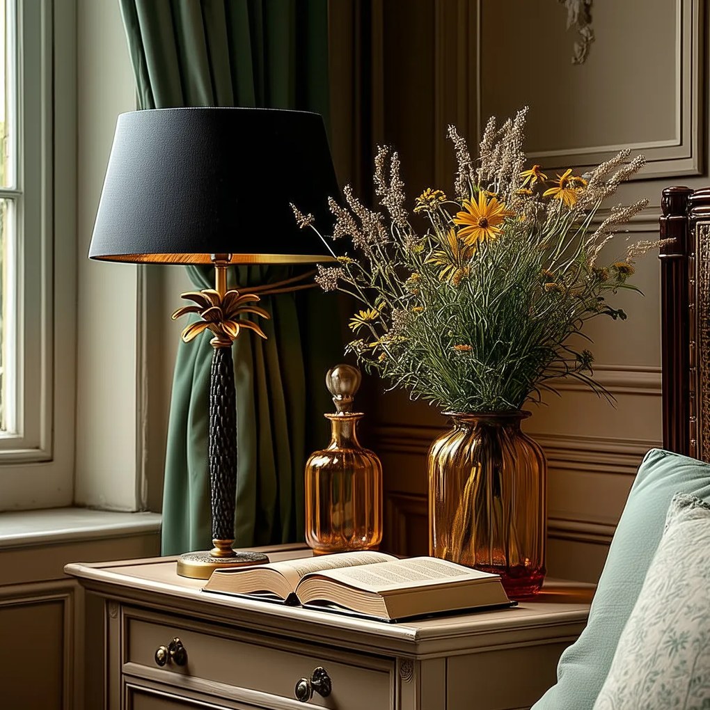 Candeeiro de mesa Art Deco bronze com abajur preto 35 cm - Areka