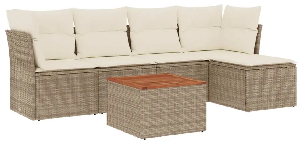 vidaXL 6 pcs conjunto de sofás p/ jardim com almofadões vime PE bege