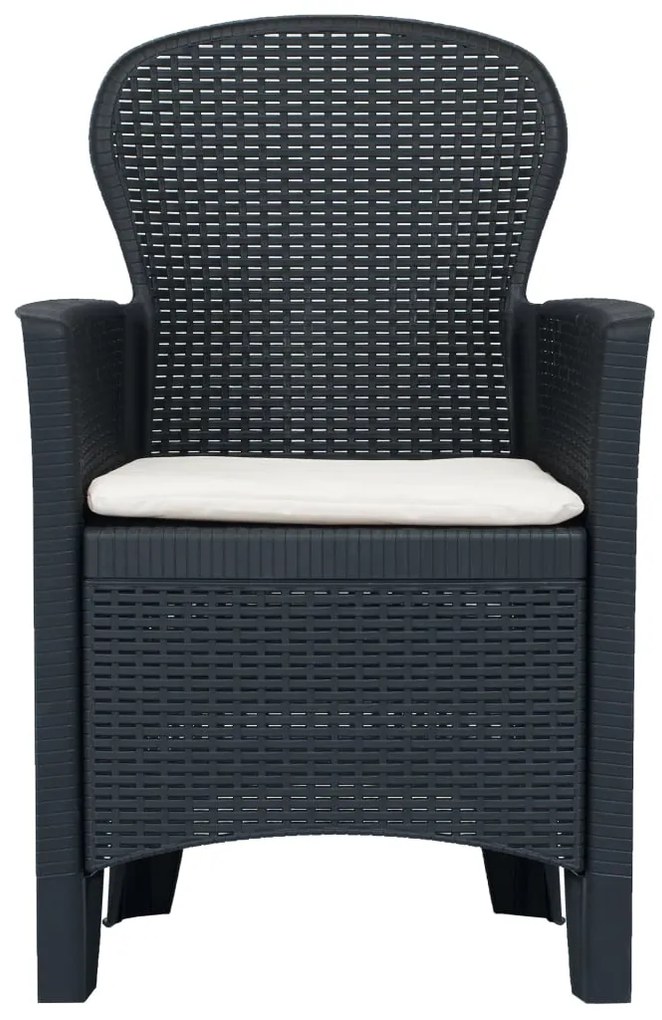 Conjunto bistrô 3 pcs plástico antracite com aspeto de vime