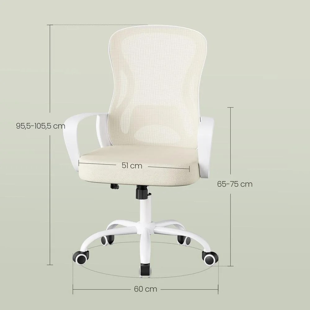 Cadeira de escritório ergonómica de malha, 60 x 60 x (95,5-105,5) cm com função de balanço bege-branco