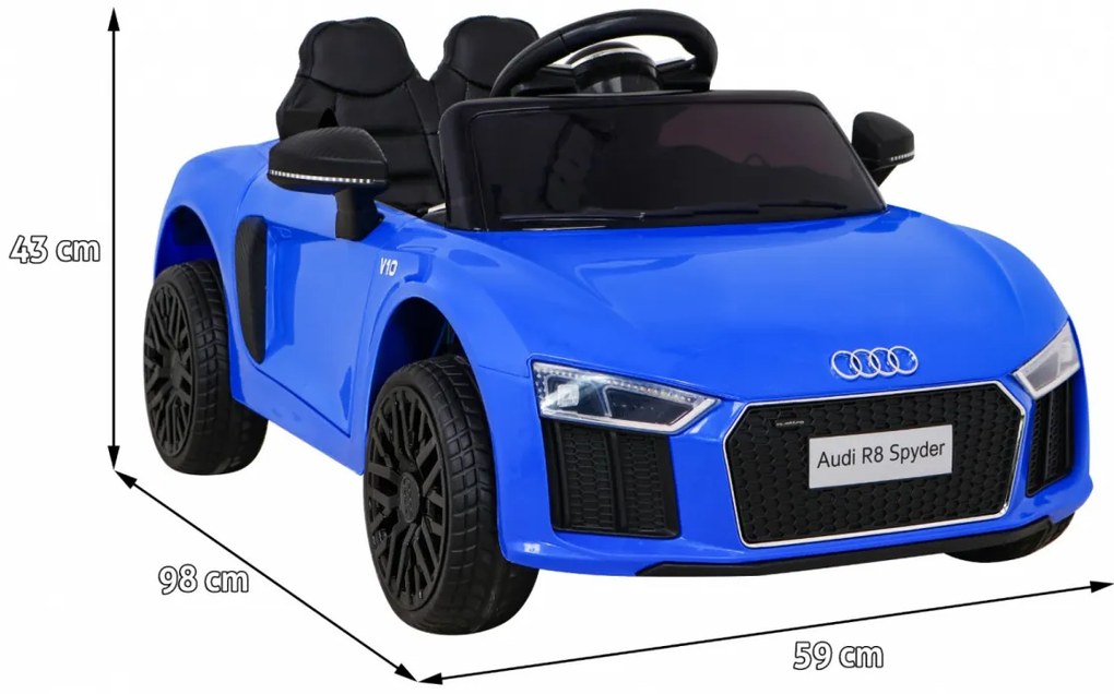 Carro elétrico para Crianças 12V Audi R8 Rodas de EVA, Assento de couro Azul