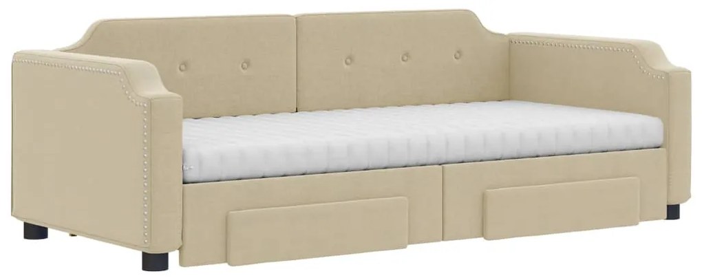 Sofá-cama com gavetão e gavetas 90x200 cm tecido cor creme