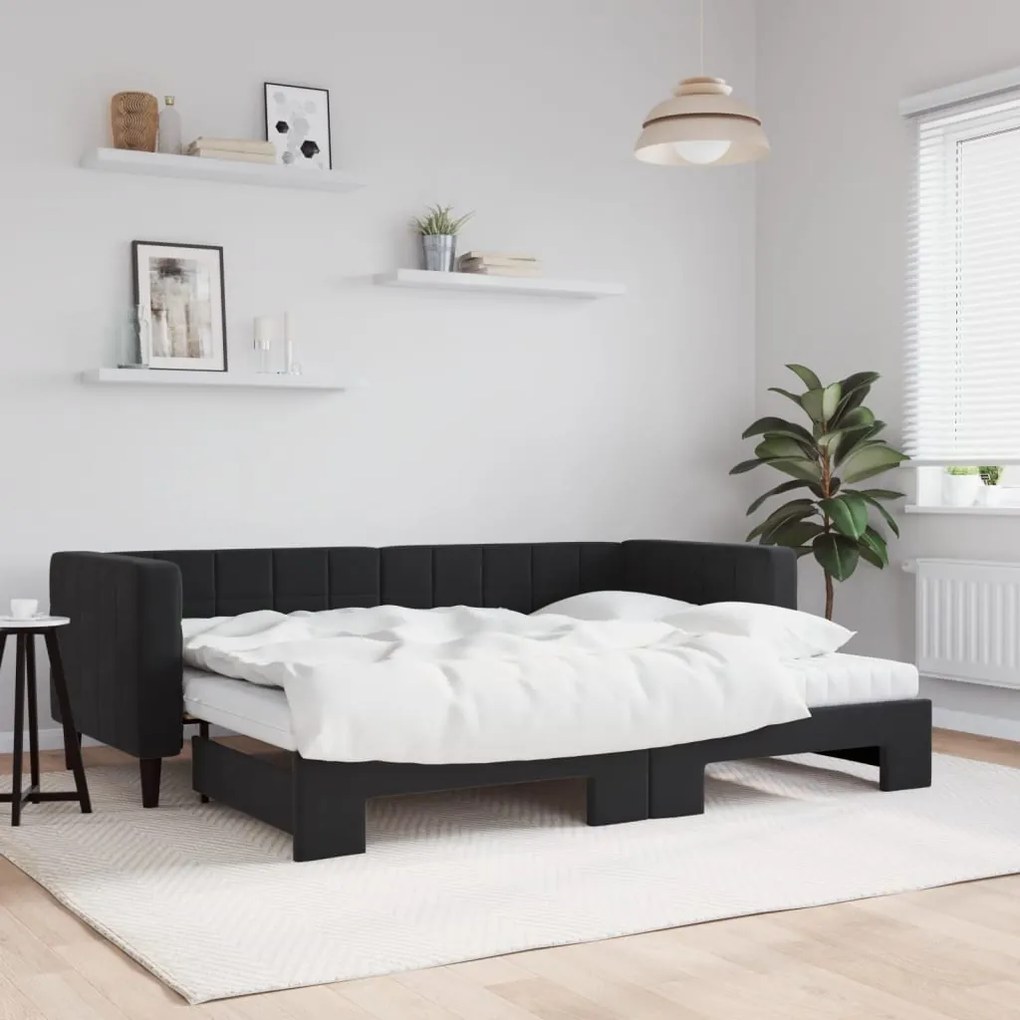 vidaXL Sofá-cama com gavetão e colchões 80x200 cm veludo preto