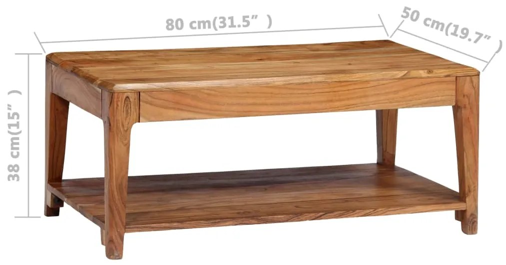 Mesa de centro em madeira maciça 88x50x38 cm