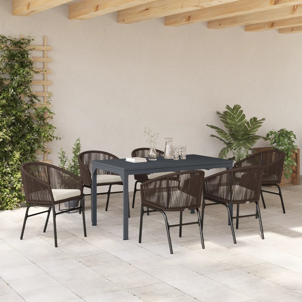Conjunto de Jantar com 7 Peças com Almofadas Castanho em Rattan Poliés