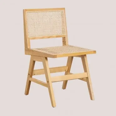 Pacote de 4 cadeiras de jantar estofadas com braços em madeira de freixo e  rattan Lali - SKLUM
