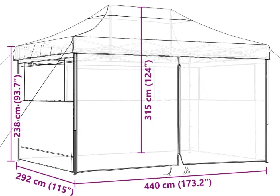 Tenda para festas pop-up dobrável com 4 paredes laterais bege