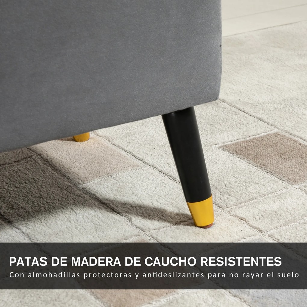 HOMCOM Banco de Armazenamento com Tampa Puff Estofado em Veludo com Assento Acolchoado e Pés de Madeira para Dormitório Entrada 110x43x45cm Cinza