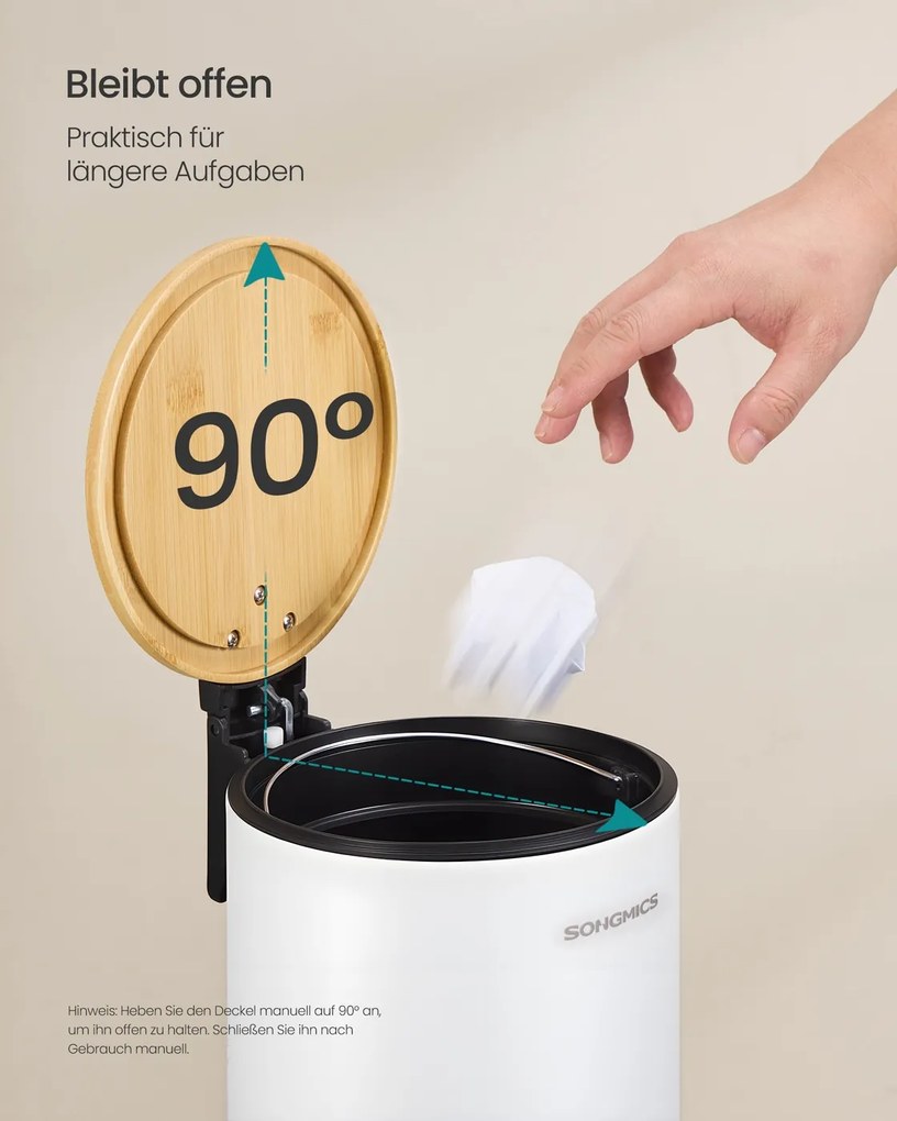 Caixote Lixo para casa de banho com tampa e pedal silencioso, 3 litros, branco