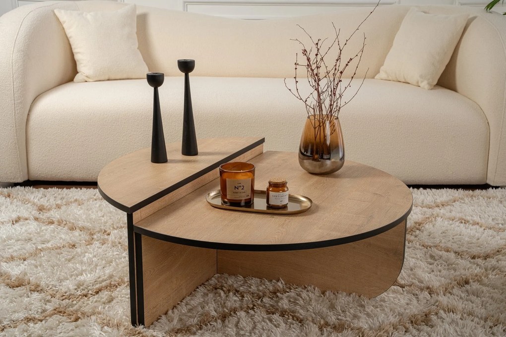 Mesa de Café Orion - Carvalho Mel e Preto - 90x30x60cm & 85x35x30cm