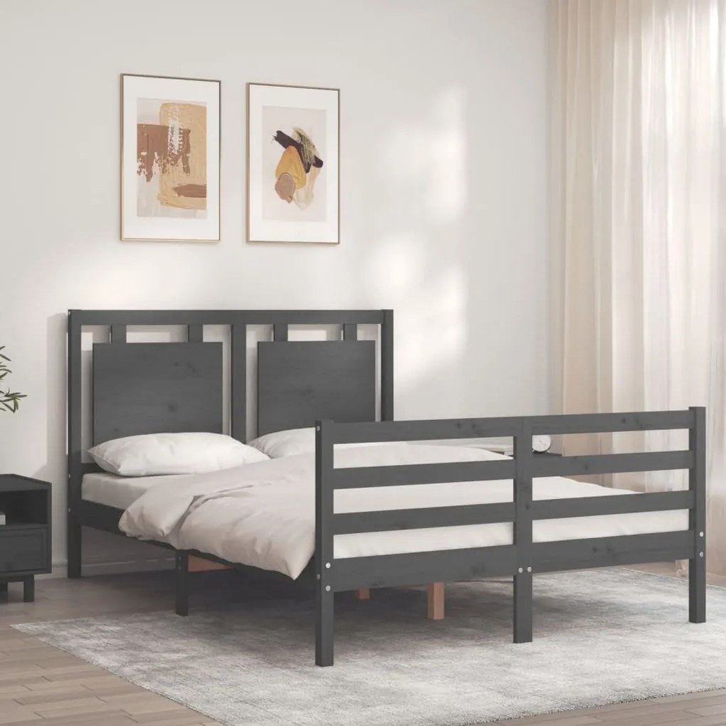 Estrutura de cama com cabeceira 140x190 cm madeira maciça cinza