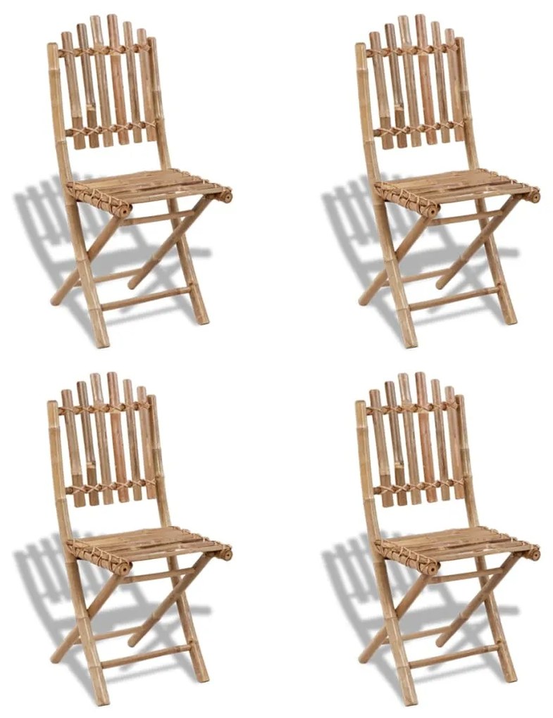 vidaXL Cadeiras de exterior dobráveis bambu 4 pcs