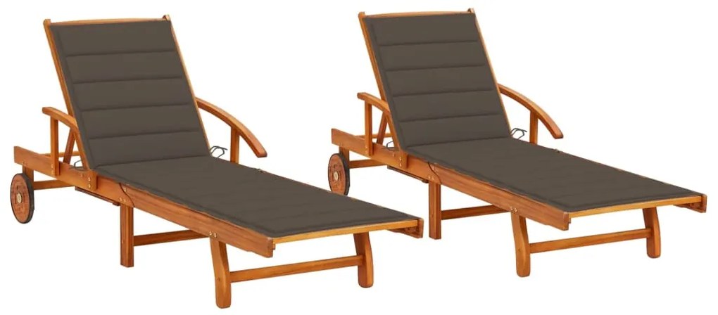 vidaXL Espreguiçadeiras com almofadões 2 pcs madeira de acácia maciça