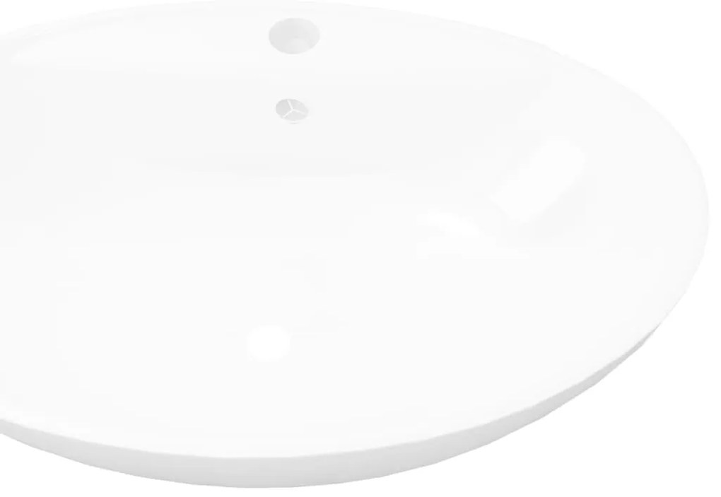 Lavatório cerâmico oval branco com buraco para torneira