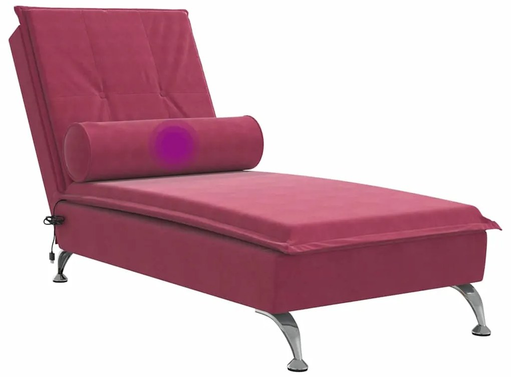 Chaise lounge de massagem com rolo veludo vermelho tinto