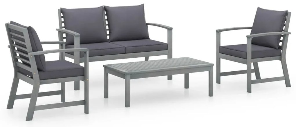 4 pcs conj. lounge jardim c/ almofadões madeira acácia maciça