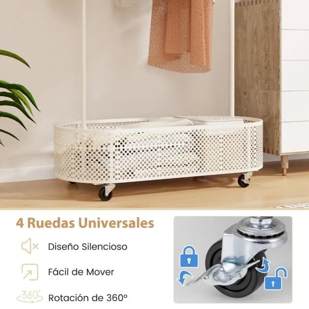 Guarda roupa para crianças com 3 alturas ajustáveis com rodas Armarios de livros de histórias com cesto Branco