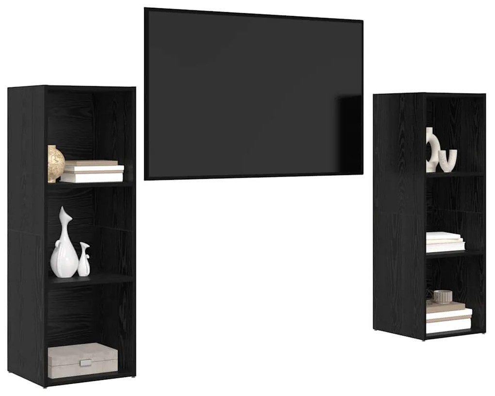 Conjunto de móvel de TV 2 pcs Carvalho Preto 107 x 35 x 37 cm