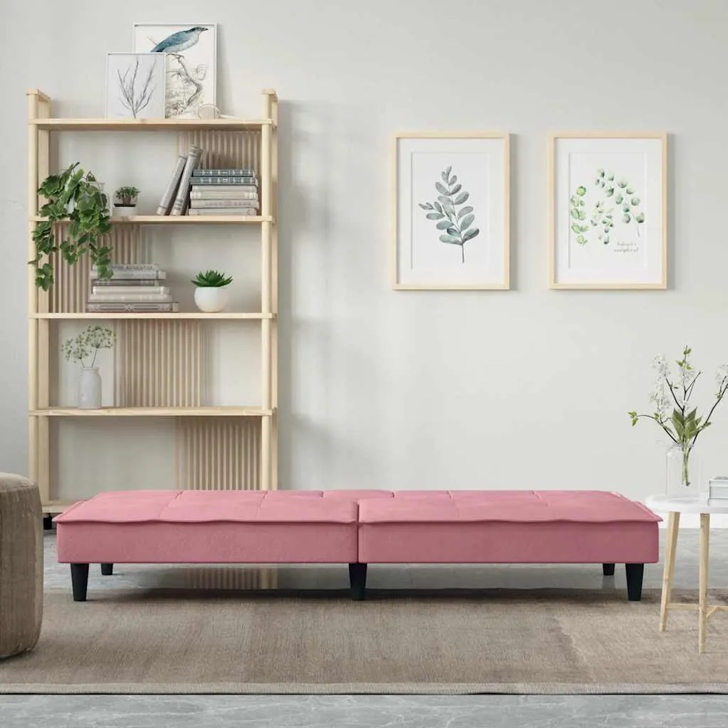 Sofá-cama com suporte para copos veludo rosa