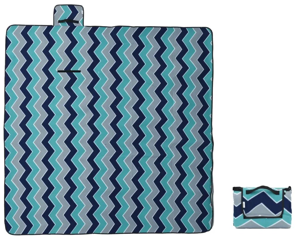 Manta de piquenique dobrável 200x200 cm veludo ondas azuis