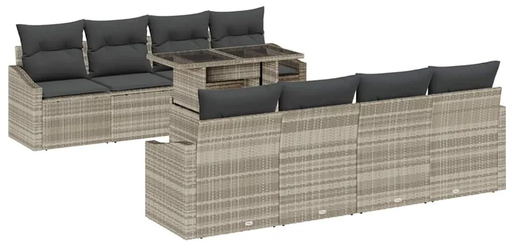 Conjunto de Sofá de Jardim com 7 Peças e Almofadas Cinza Claro em Poli