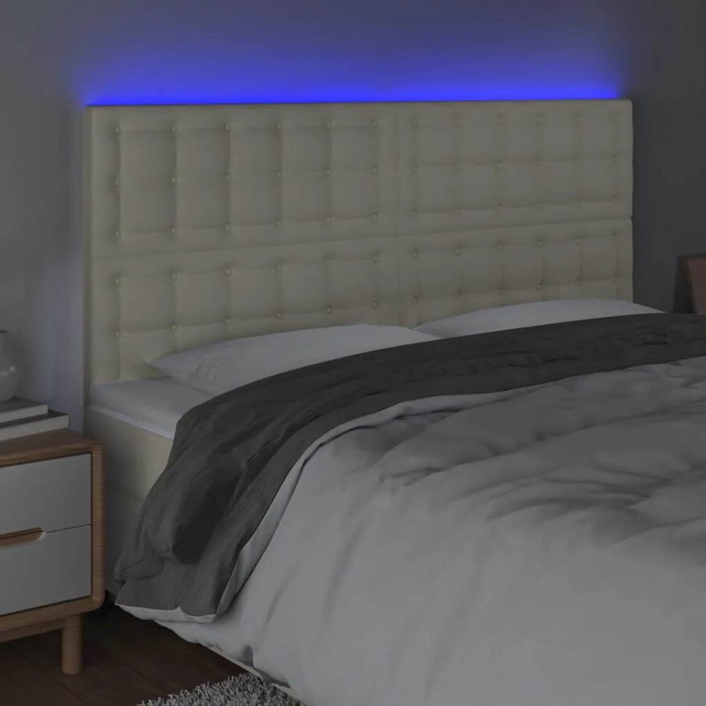 Cabeceira cama c/ LED 200x5x118/128 cm couro artificial crème