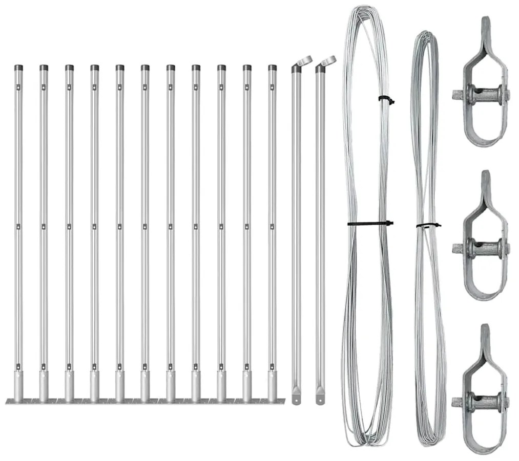 Conjunto de Postes de Cerca com Placas de Base 13 pcs Prateado