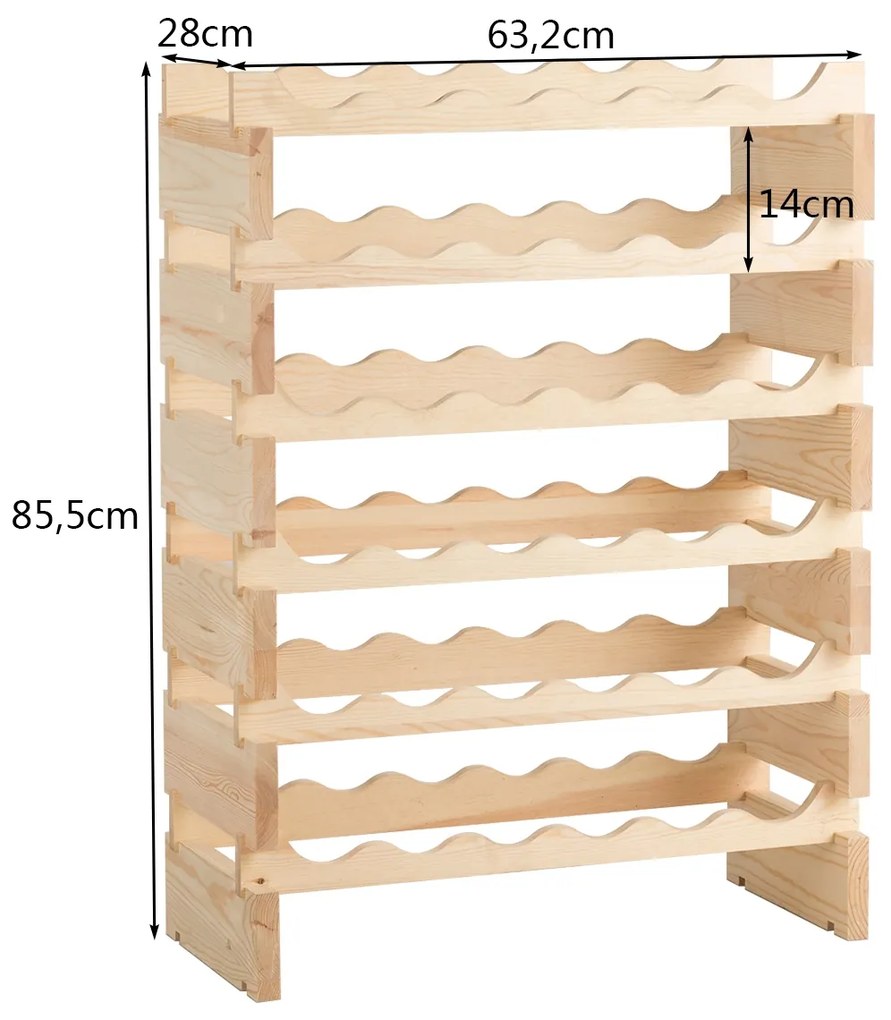 Garrafeira com 6 níveis de madeira e capacidade para 36 garrafas de vinho 63,2 x 28 x 85,5 cm natural