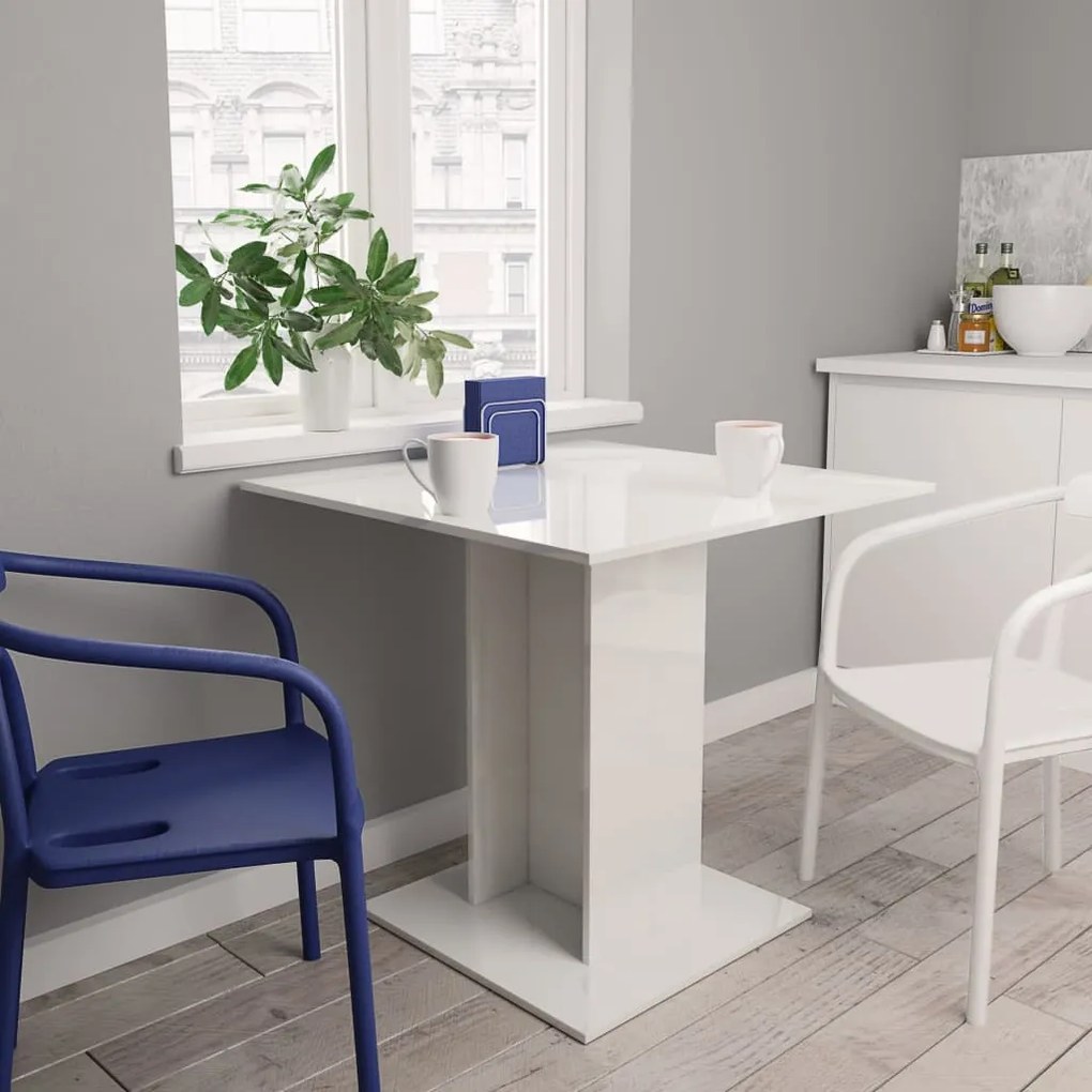 800258 vidaXL Mesa de jantar 80x80x75 cm contraplacado branco brilhante