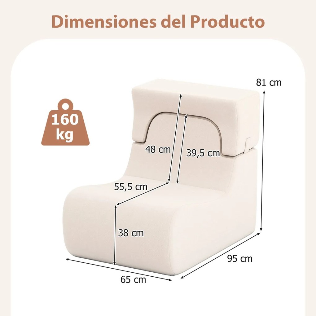 Cadeira de chão para adultos (MESA NÃO INCLUIDA) com apoio de cabeça removível Capa de veludo lavável e enchimento de espuma elástica bege