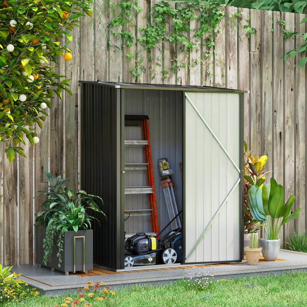 Abrigo de Jardim 1,34m² 161,5x94,5x196 cm Abrigo de Exterior de Aço Galvanizado com Porta e Fechadura Preto