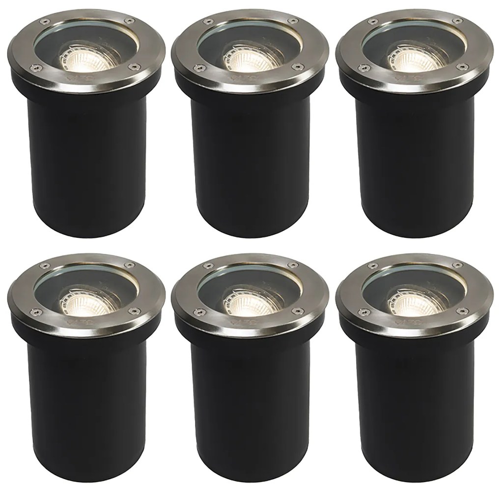 Conjunto de 6 focos de chão para exterior em aço ajustáveis IP65 - Delux Moderno