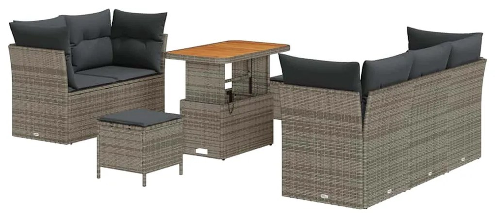Conjunto de Sofá de Jardim vidaXL com 8 Peças e Almofadas Cinza Rattan