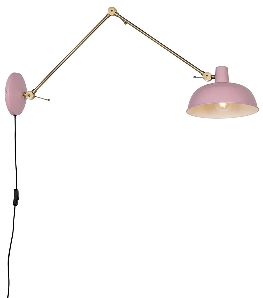 Candeeiro de parede retro rosa com bronze - Milou Retro