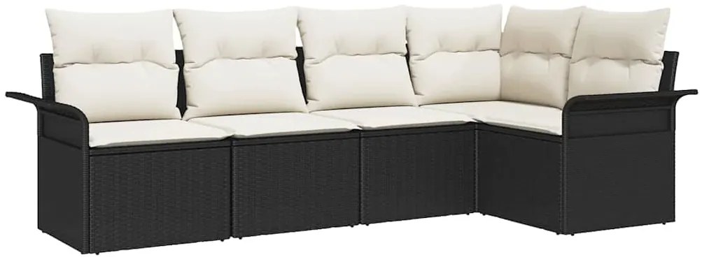 Conjunto de Sofá de Jardim com 5 Peças e Almofadas Pretas em Rattan Si