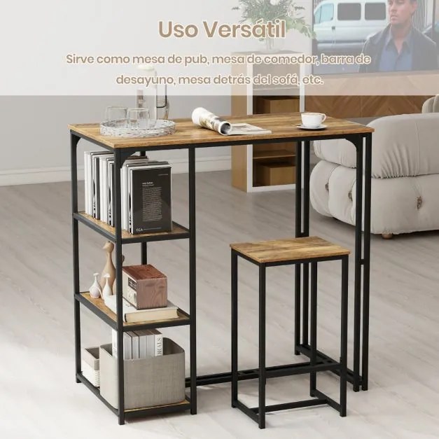 Conjunto de mesa de bar de 3 peças para 2 pessoas com 2 bancos 3 prateleiras Conjunto de móveis de bar Café