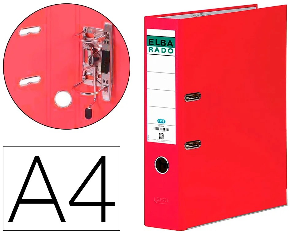 Pasta de Arquivo de Alavanca Elba Chic Cartão Forrado Pvc com Rado Din A4 Lombada de 80 mm Vermelho