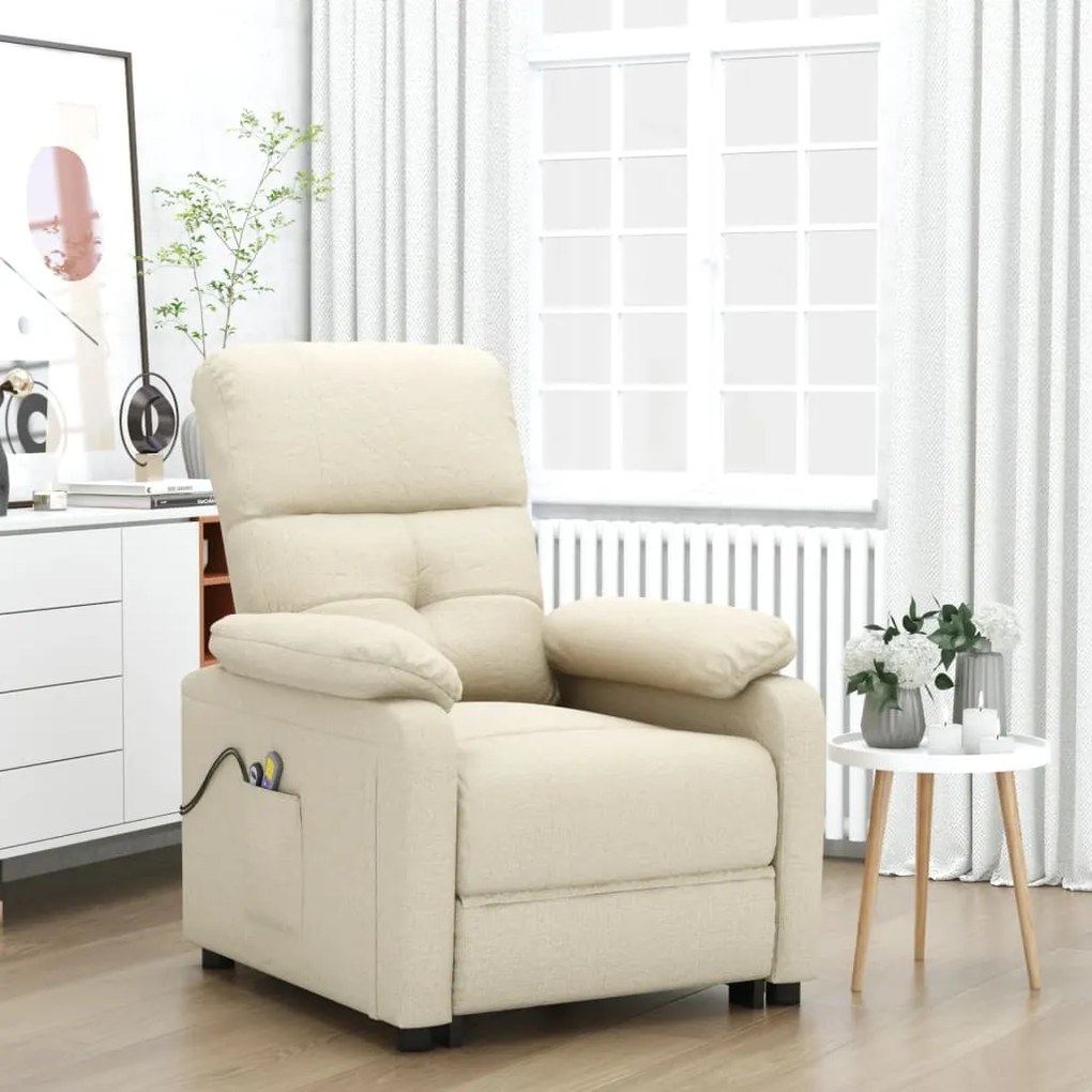 vidaXL Poltrona elevatória de massagens elétrica tecido creme