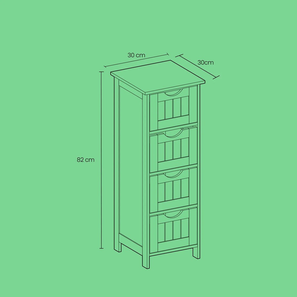 Armário de casa de banho com 4 gavetas 30 x 30 x 82 cm Branco
