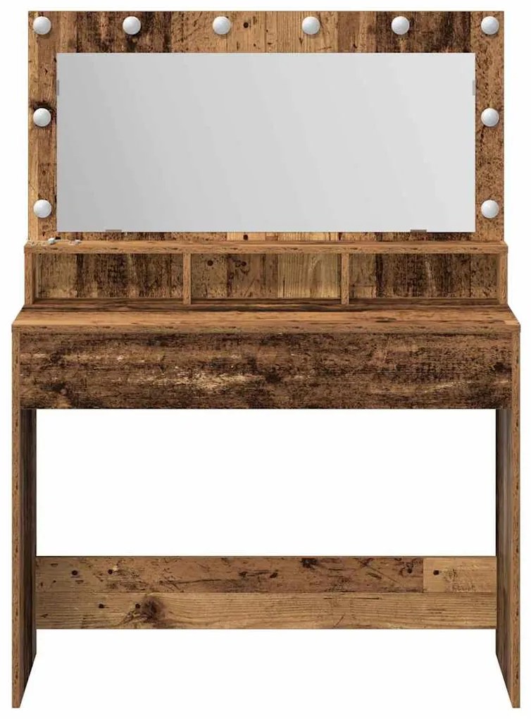 Mesa de Maquilhagem com Luzes LED - Madeira Vintage - 100x41x135 cm