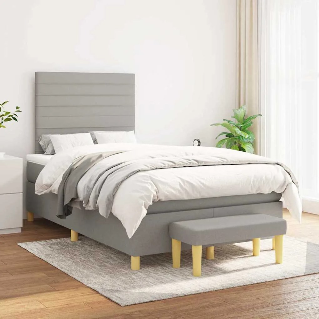 Cama boxspring com colchão 120x190 cm tecido cinzento-claro