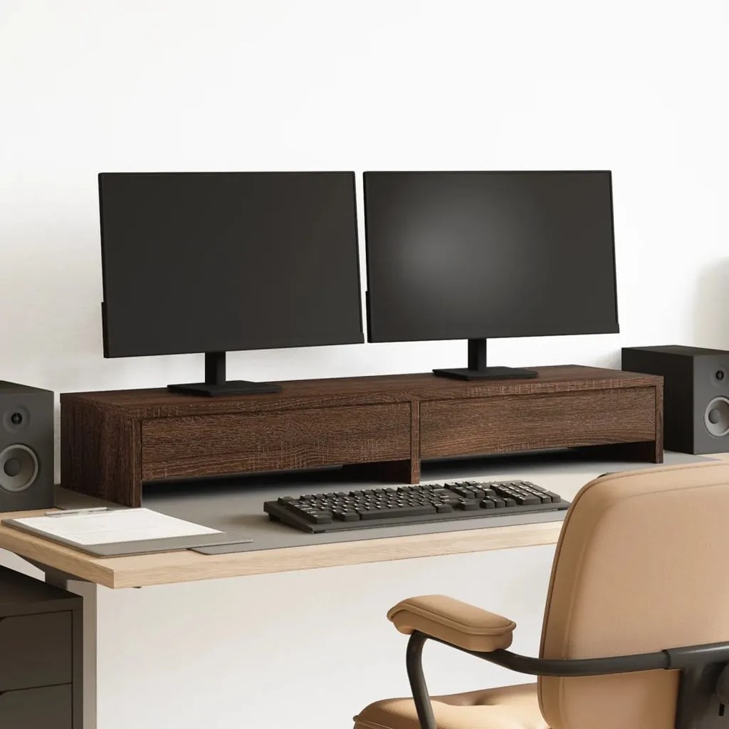 vidaXL Suporte p/ monitor gavetas derivados madeira carvalho castanho